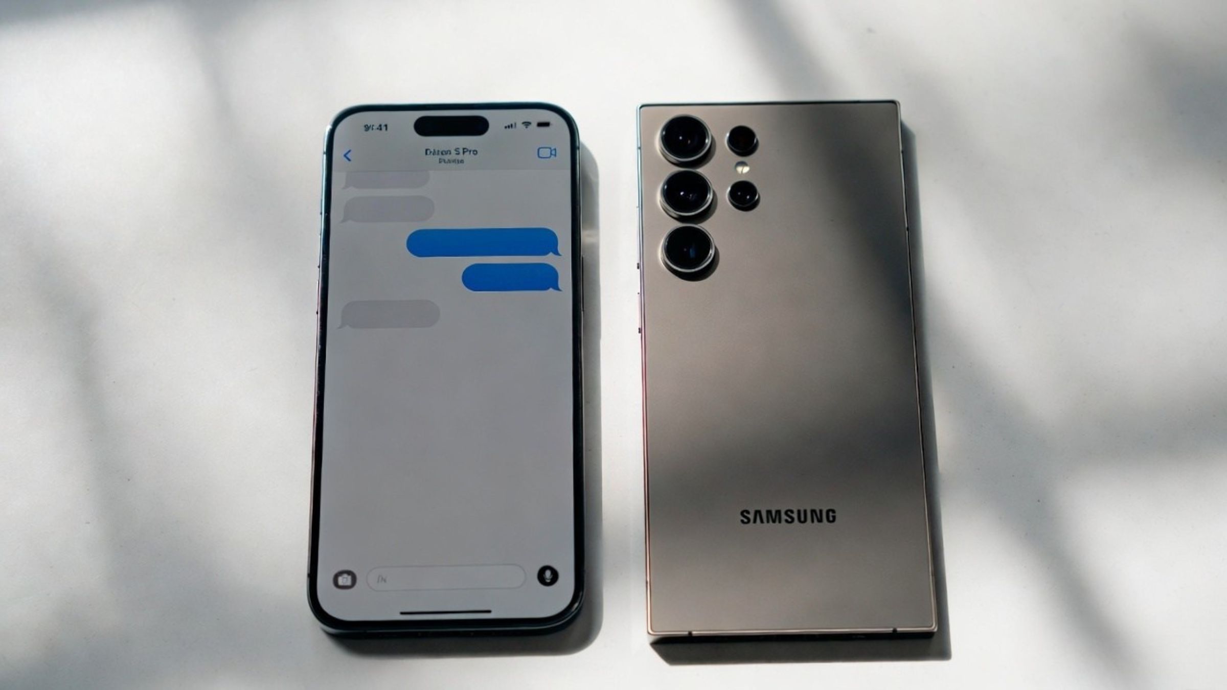 iPhone with iMessages next to a Samsung Android — save your messages before switching