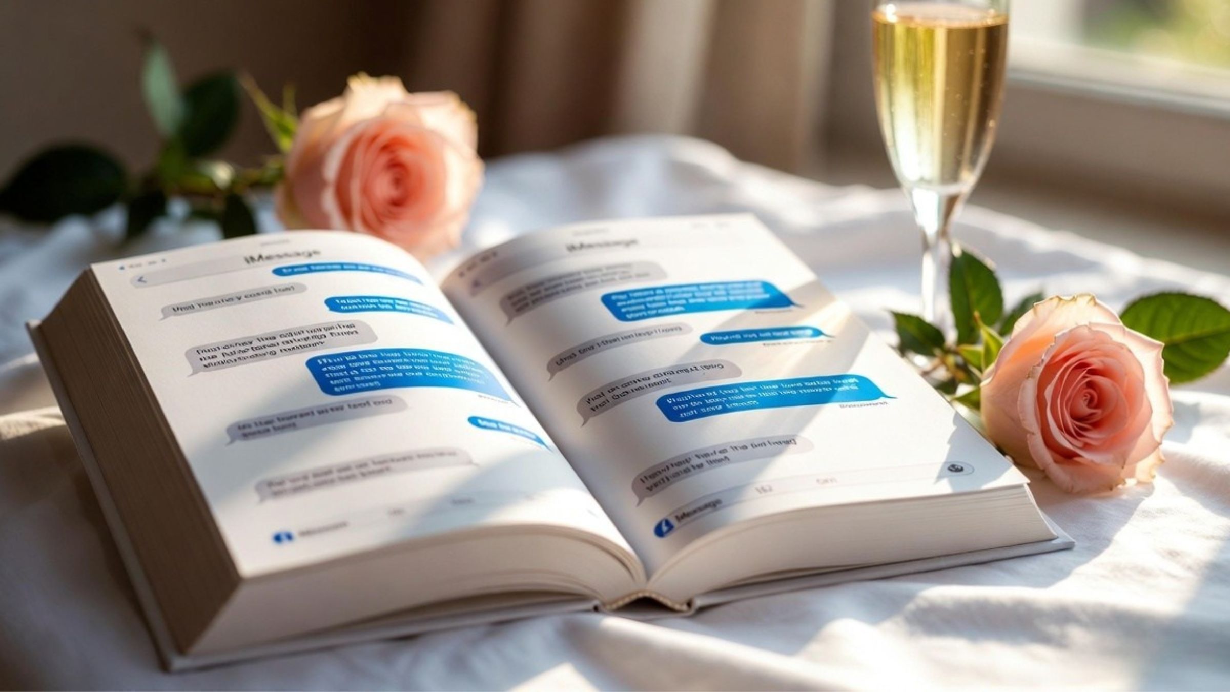 A Threadkeeper relationship keepsake — book, rose and champagne